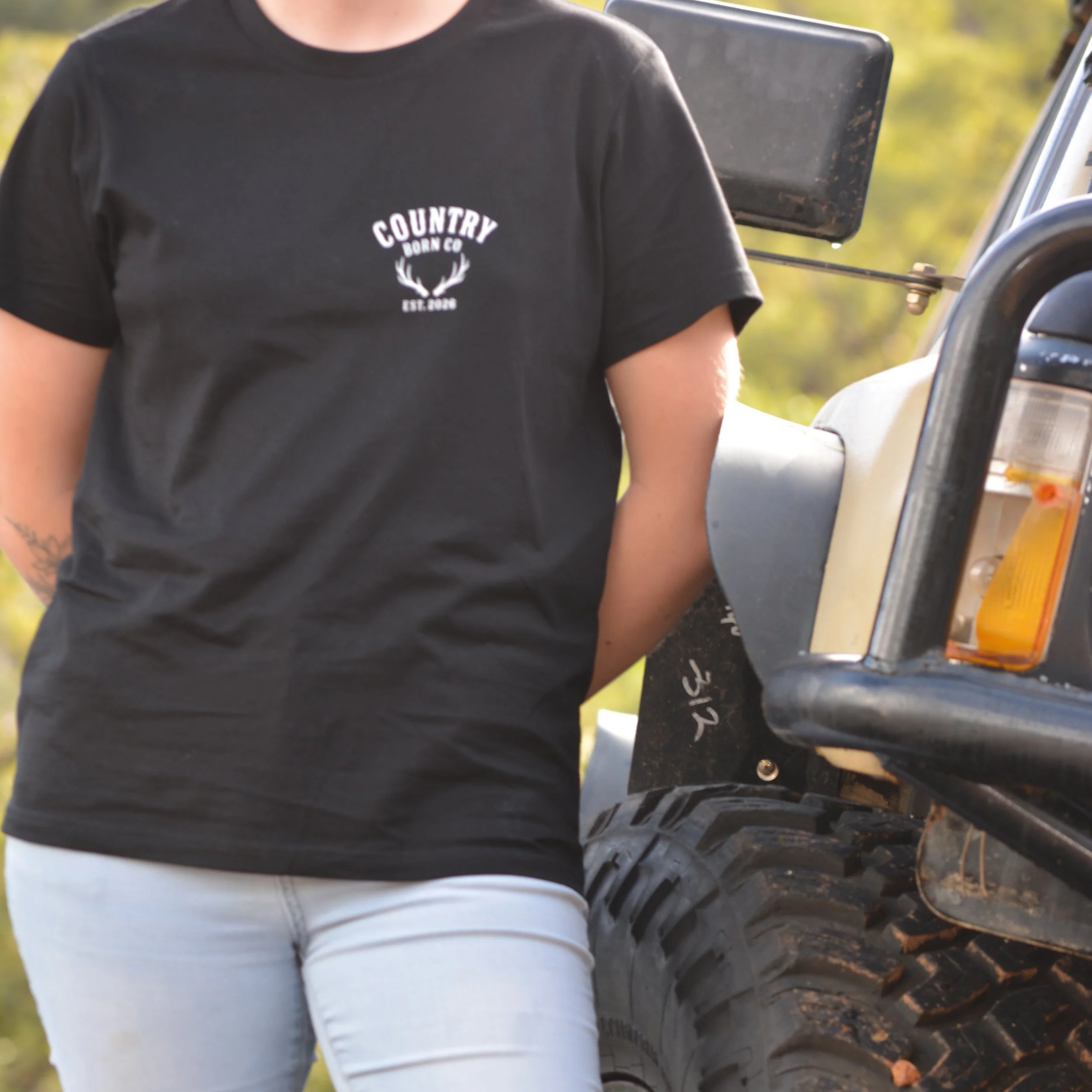 Women's  black T-shirt with white design