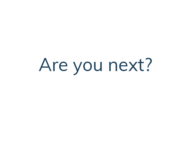 Pink background with white circle and green circle, text 'Are you next?' in black font.