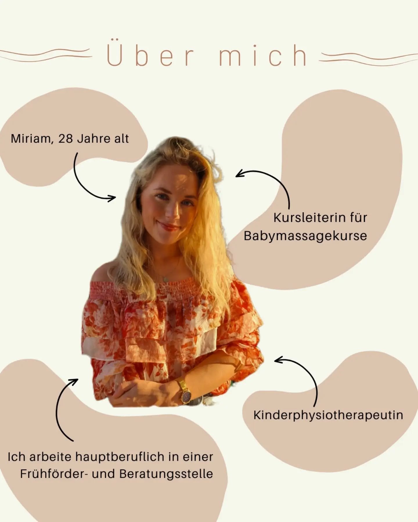 ✨ &Uuml;ber mich ✨
Hallo, ich bin Miriam, 28 Jahre alt 💛
Ich arbeite hauptberuflich in einer Fr&uuml;hf&ouml;rder- und Beratungsstelle und unterst&uuml;tze dort Familien und Kinder in ihrer Entwicklung.
Als Kinderphysiotherapeutin liegt mir besonder