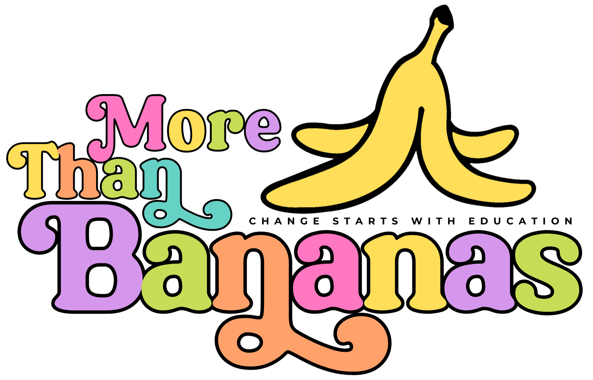 Colourful text that says 'More than bananas' with an illustration of bananas on a white background.
