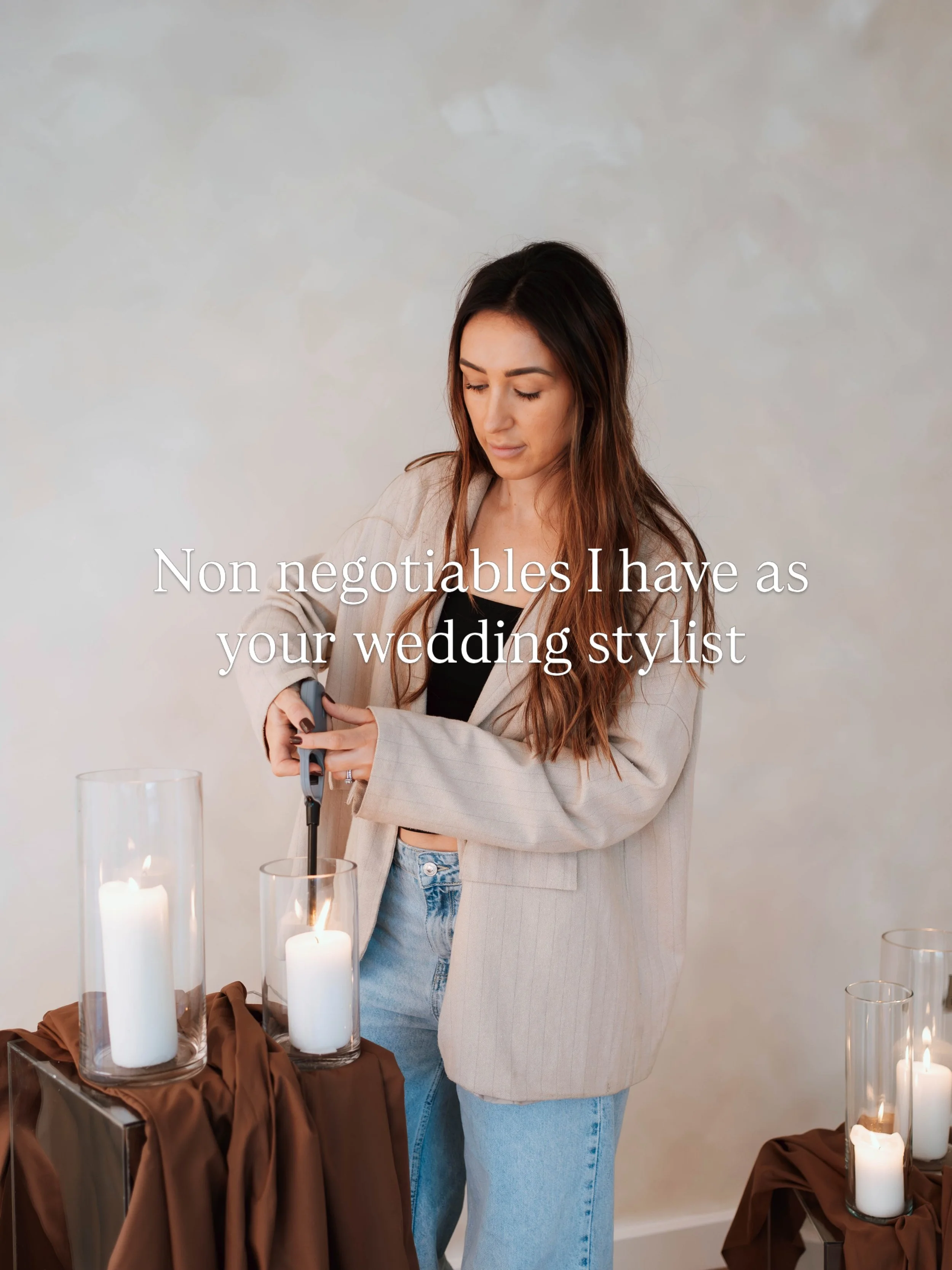 My non negotiables as your wedding stylist ✨

LAYERS + TEXTURE

No flat, forgettable tables. I want layers, texture and detail that make the whole table feel like a moment in itself.

CANDLELIGHT ALWAYS.

I want the tables glowing, the light low and 