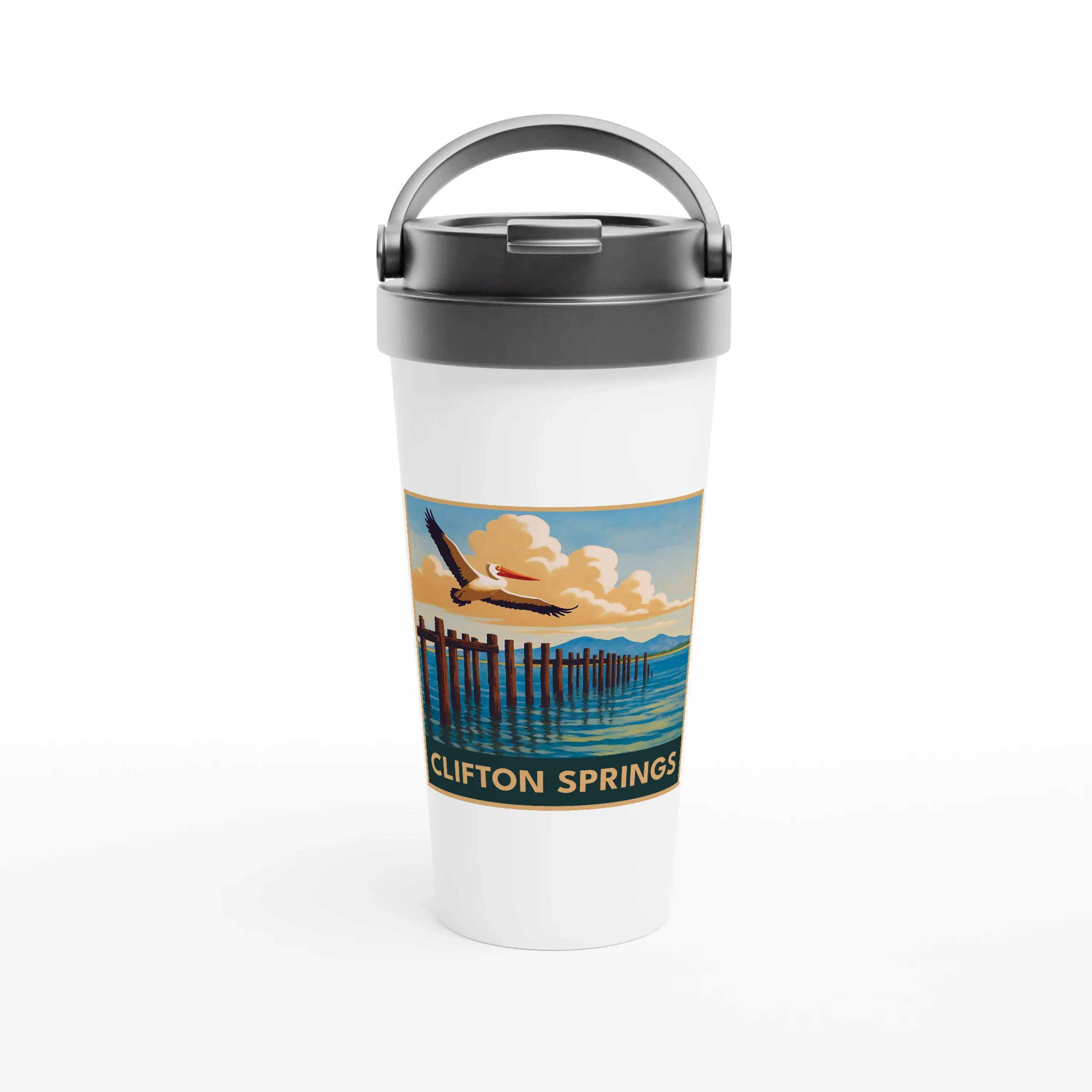 Clifton Springs Stainless Steel Travel Mug - 15oz Insulated Leak-Proof Cup