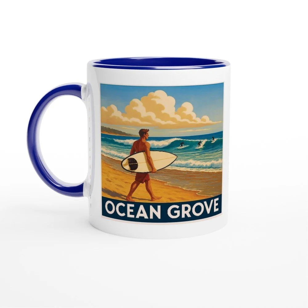 Ocean Grove Ceramic Coffee Mug – Unique Bellarine Tide Design for Beach Lovers
