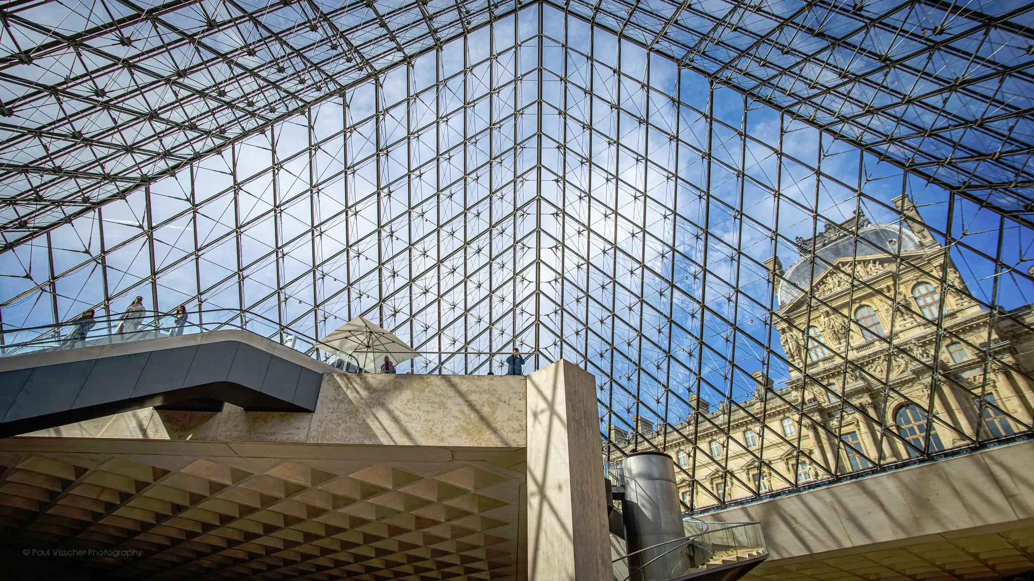 Light and Geometry Inside the Louvre Pyramid, Paris