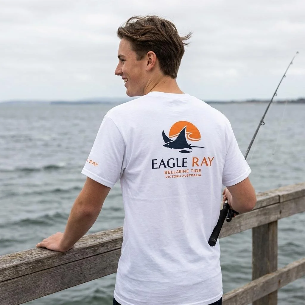 Eagle Ray Fishing T-Shirt | Unique Coastal Apparel by Bellarine Tide