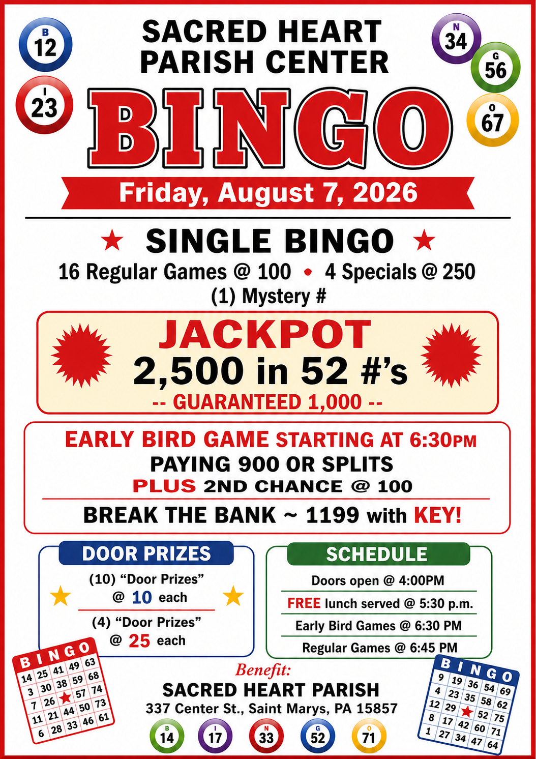 Sacred Heart Bingo  Night