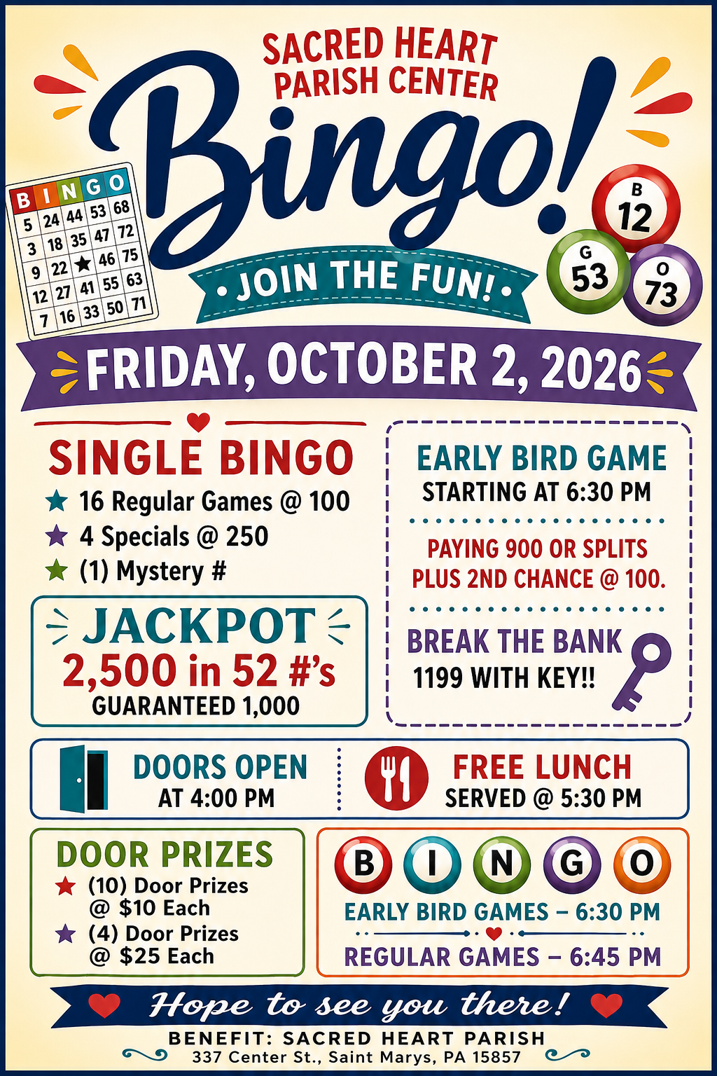 Sacred Heart Bingo