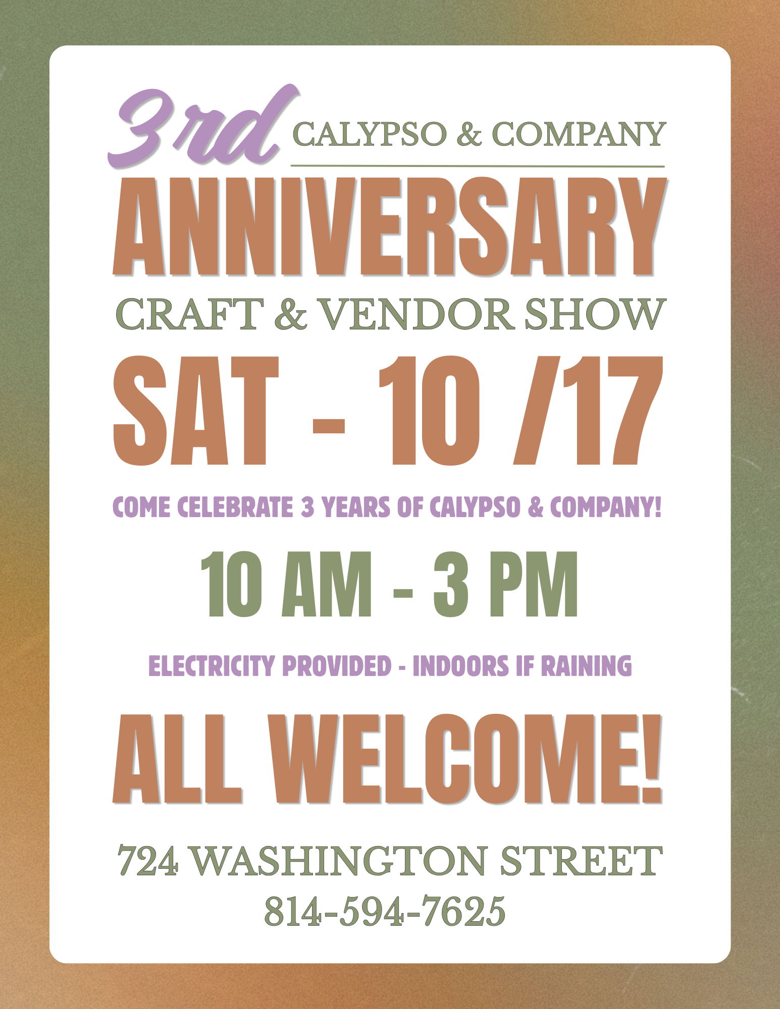Calypso &amp; Company 3rd Anniversary Craft and Vendor Show