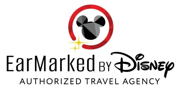 Logo of EarMarked by Disney, an authorized travel agency, featuring a stylized mouse head inside a red circle.