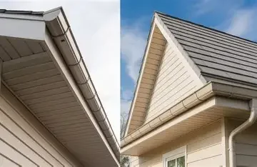 Comparison of house roof and siding details, showing different angles and materials.