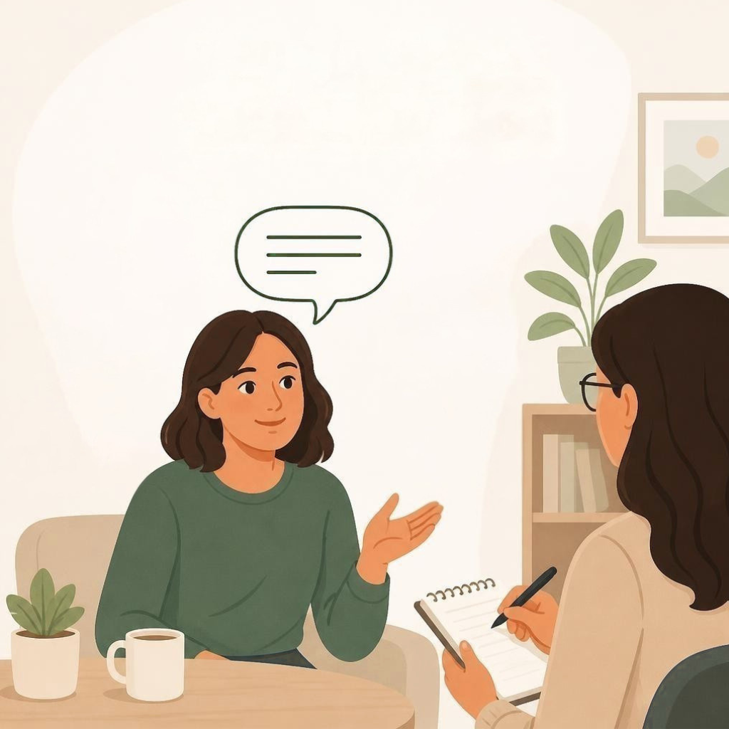 lient sharing their relationship concerns with a meditation guide