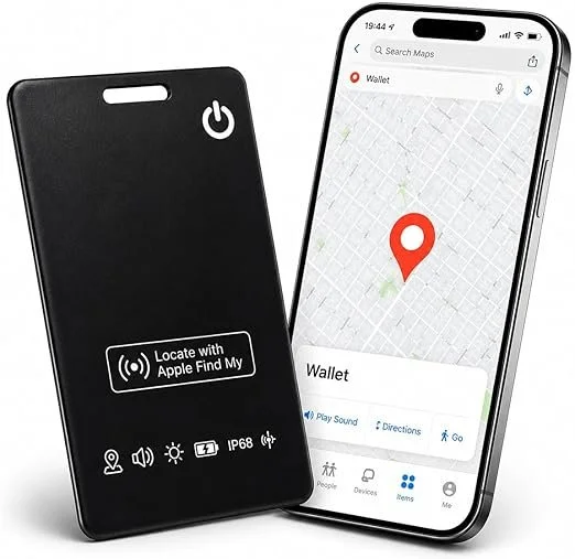 Wallet Tracker Card Compatible with Apple Find My (iOS Only), Ultra Slim 1.7mm Rechargeable Smart Tracker Card for Wallet, Passport, Luggage – Waterproof