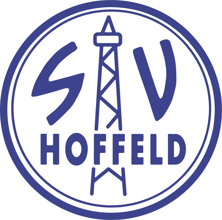 Logo des SV Hoffeld mit einem Fernsehturm in der Mitte und dem Vereinsnamen darunter.