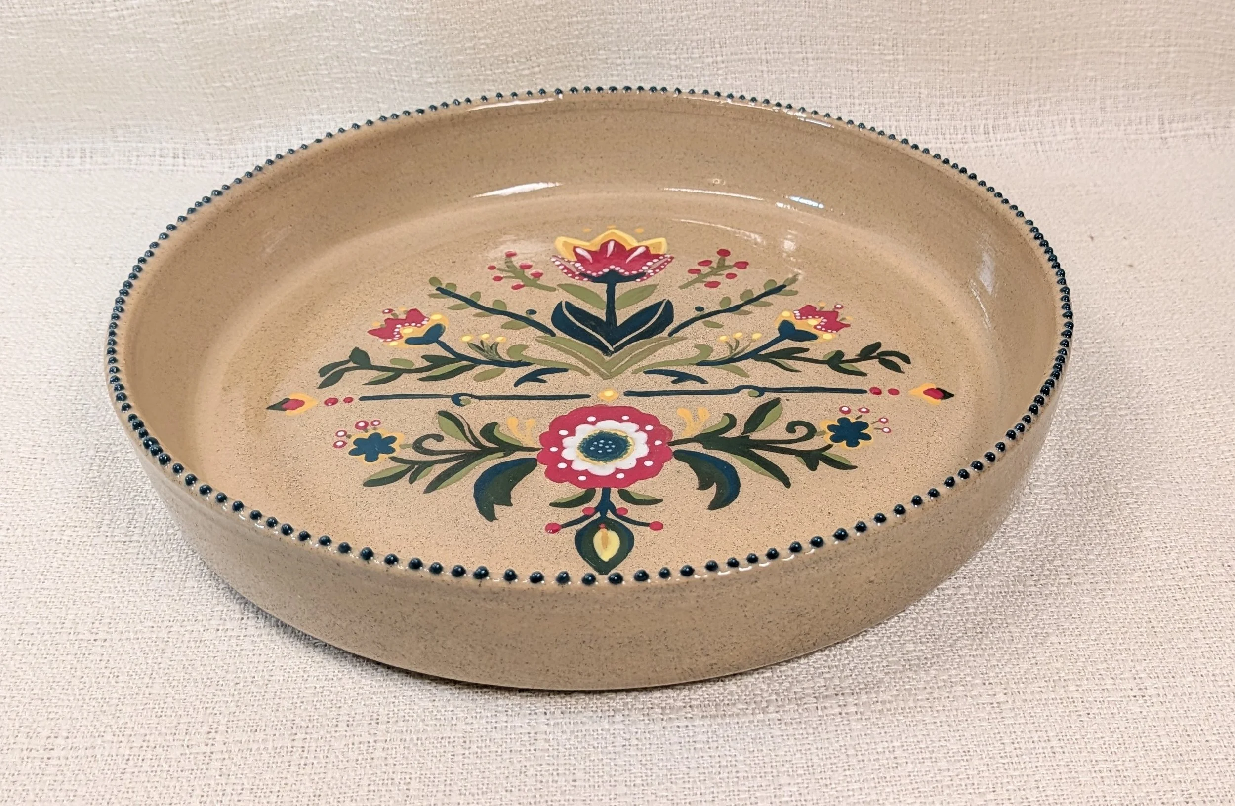 Scandi Folk Flower inspired Handmade Ceramic Serving Platter