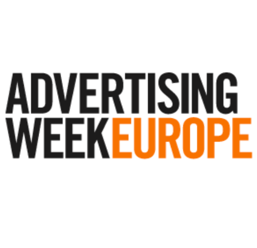 Logo for Advertising Week Europe with black and orange text.