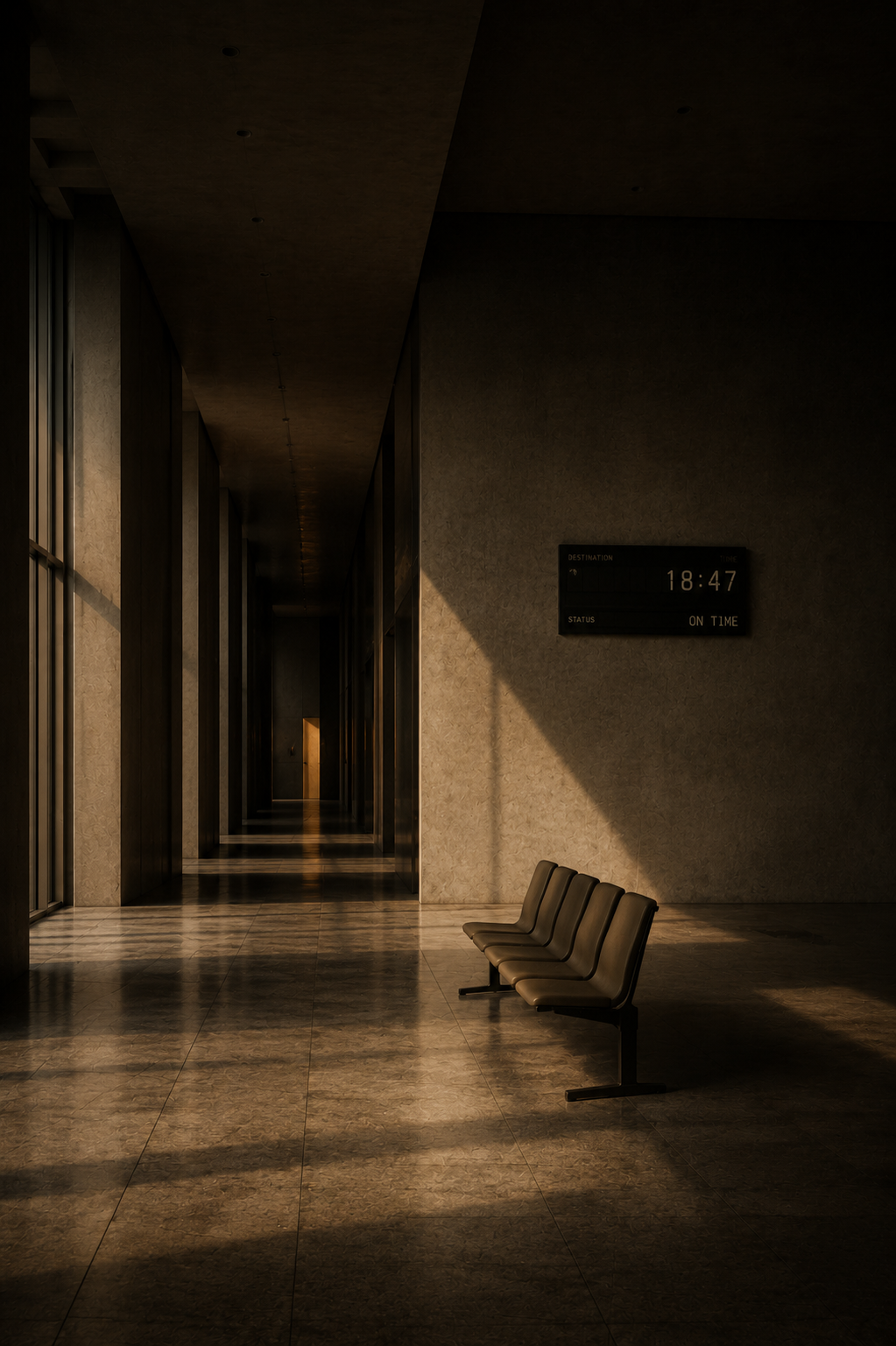 Environments communicate before people do. This study explores how shadow, distance, spatial imbalance, and suspended stillness shape the emotional experience of waiting.