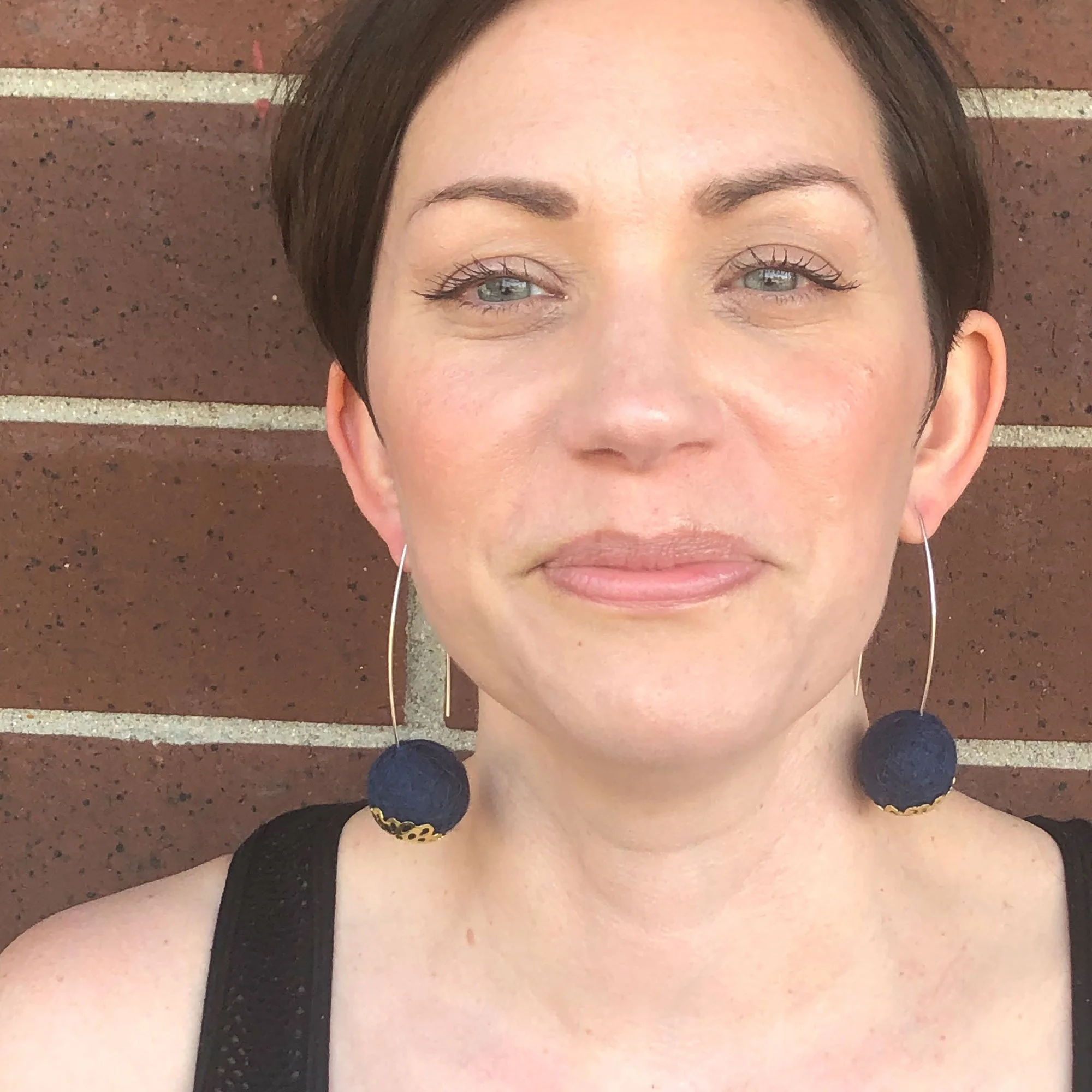 Handmade Navy Felted Wool and Sterling Drop Earrings