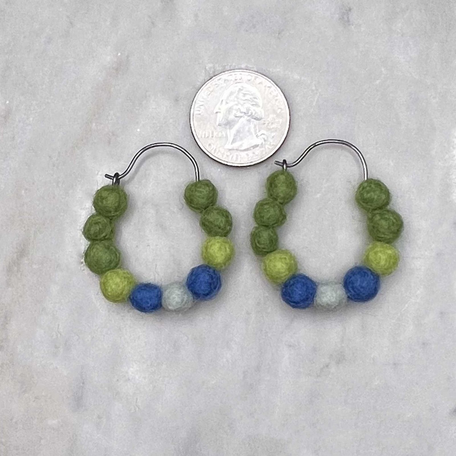 Handmade Green/Blue Felted Wool Hoops, small