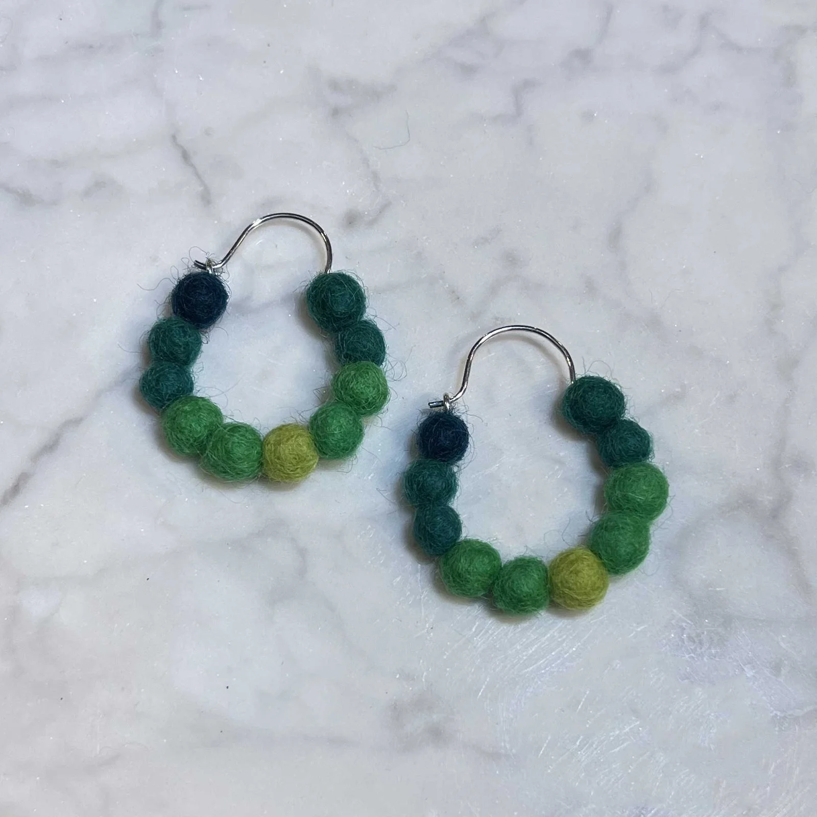 Felted Wool Hoops in Shades of Green, Small