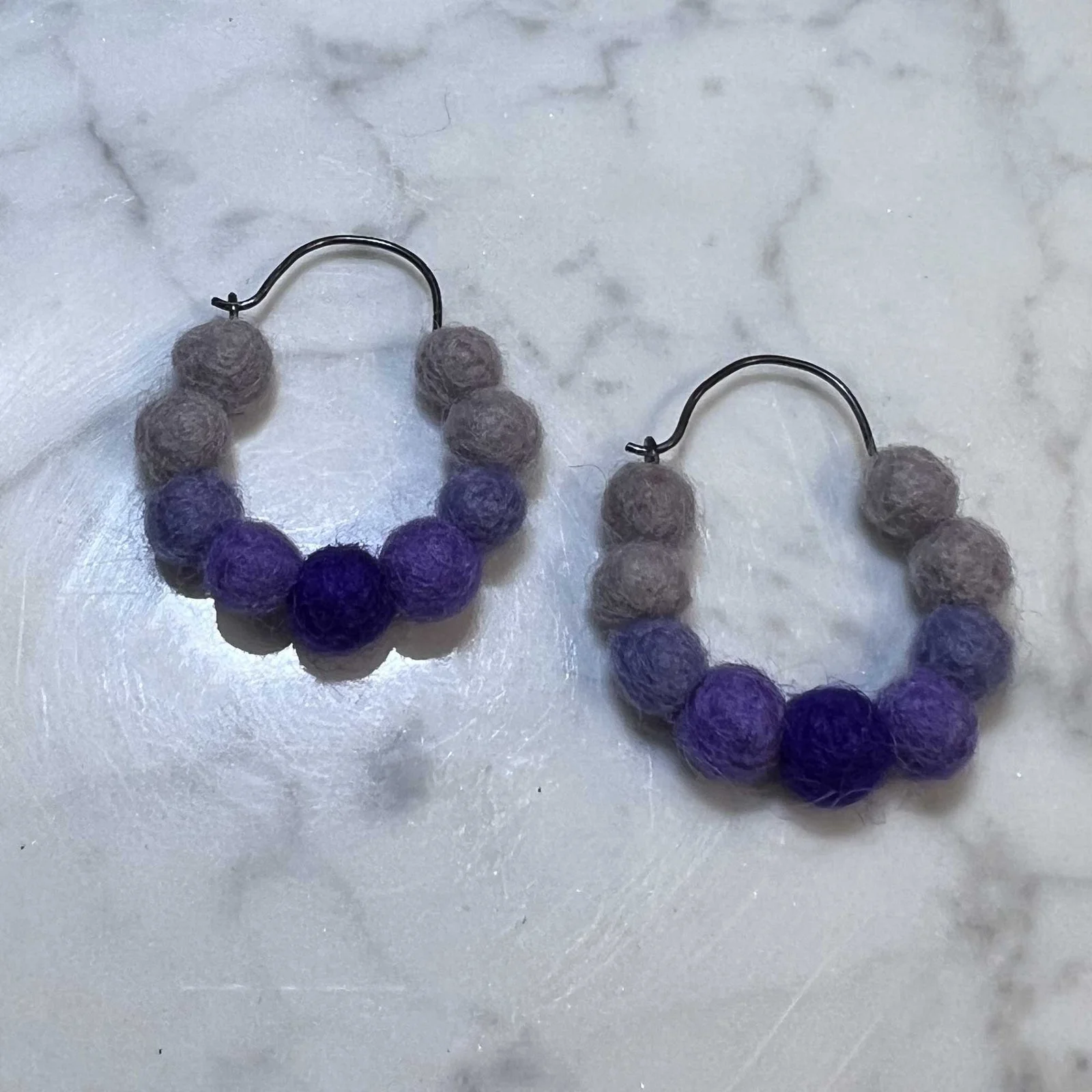 Handmade Purple Felted Wool Sterling Hoops Large