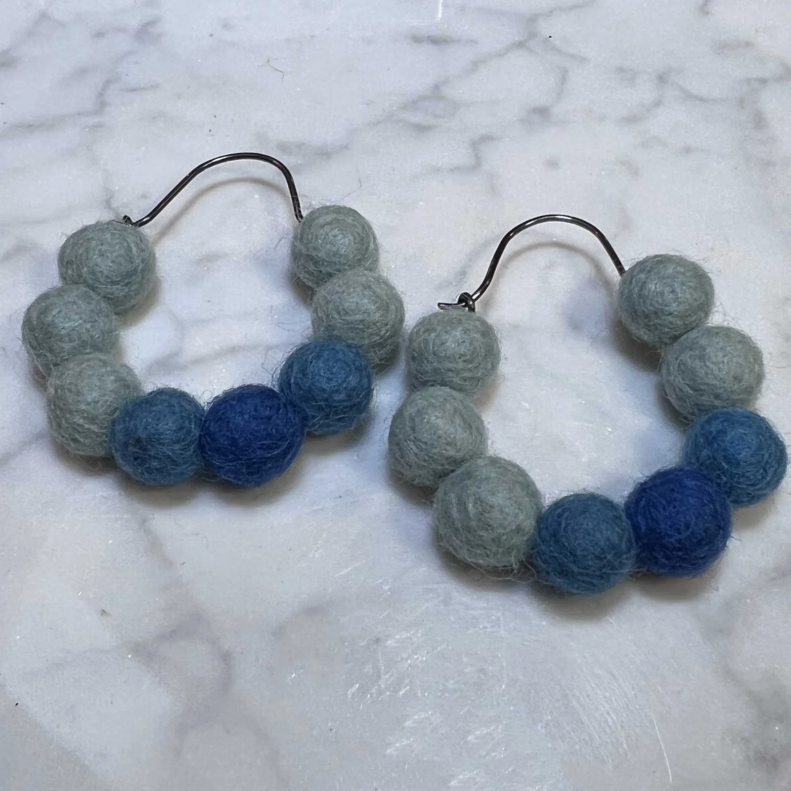 Handmade Light Blue Felted Wool Lightweight Hoops
