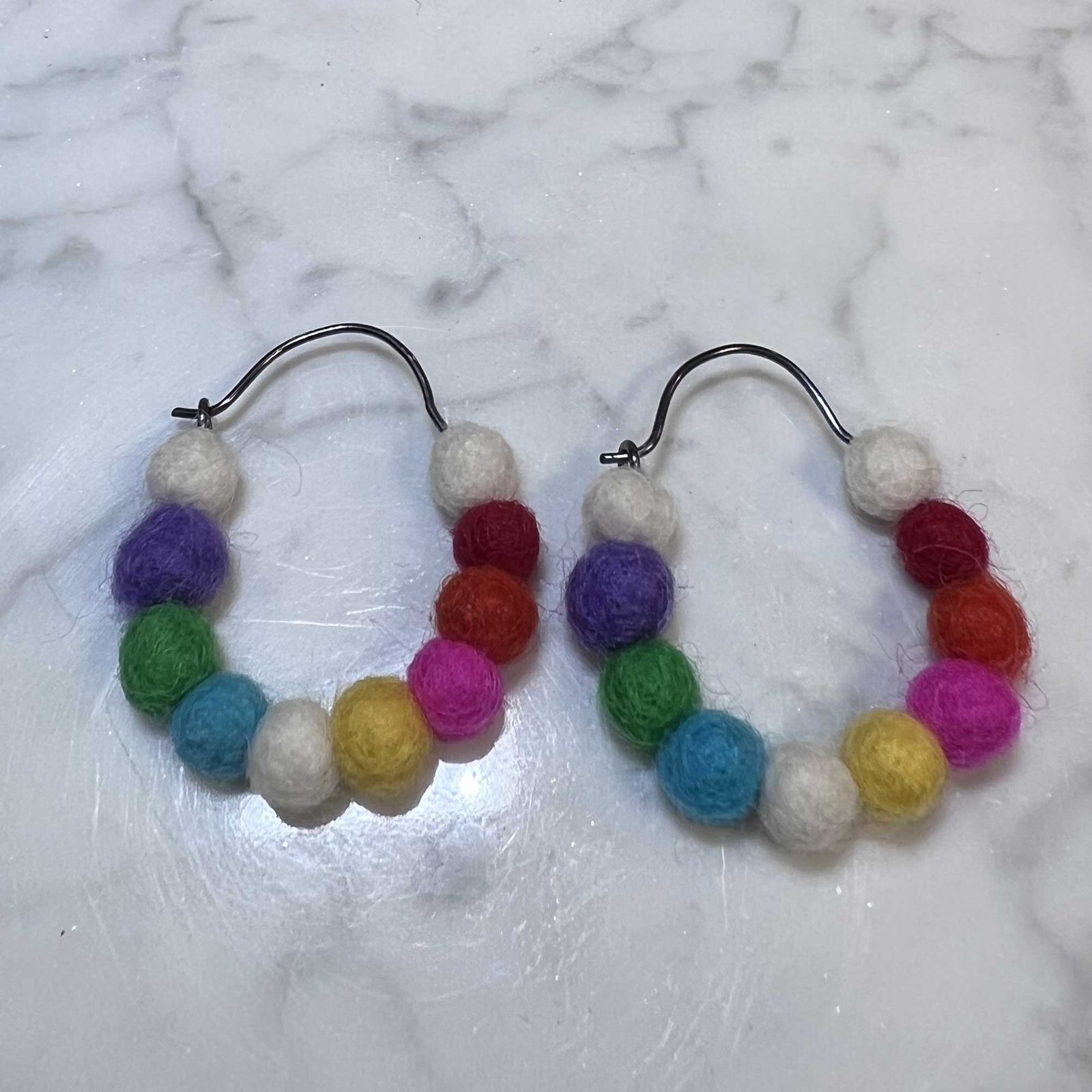 Bright Multi Colored Felted Wool Hoops Small
