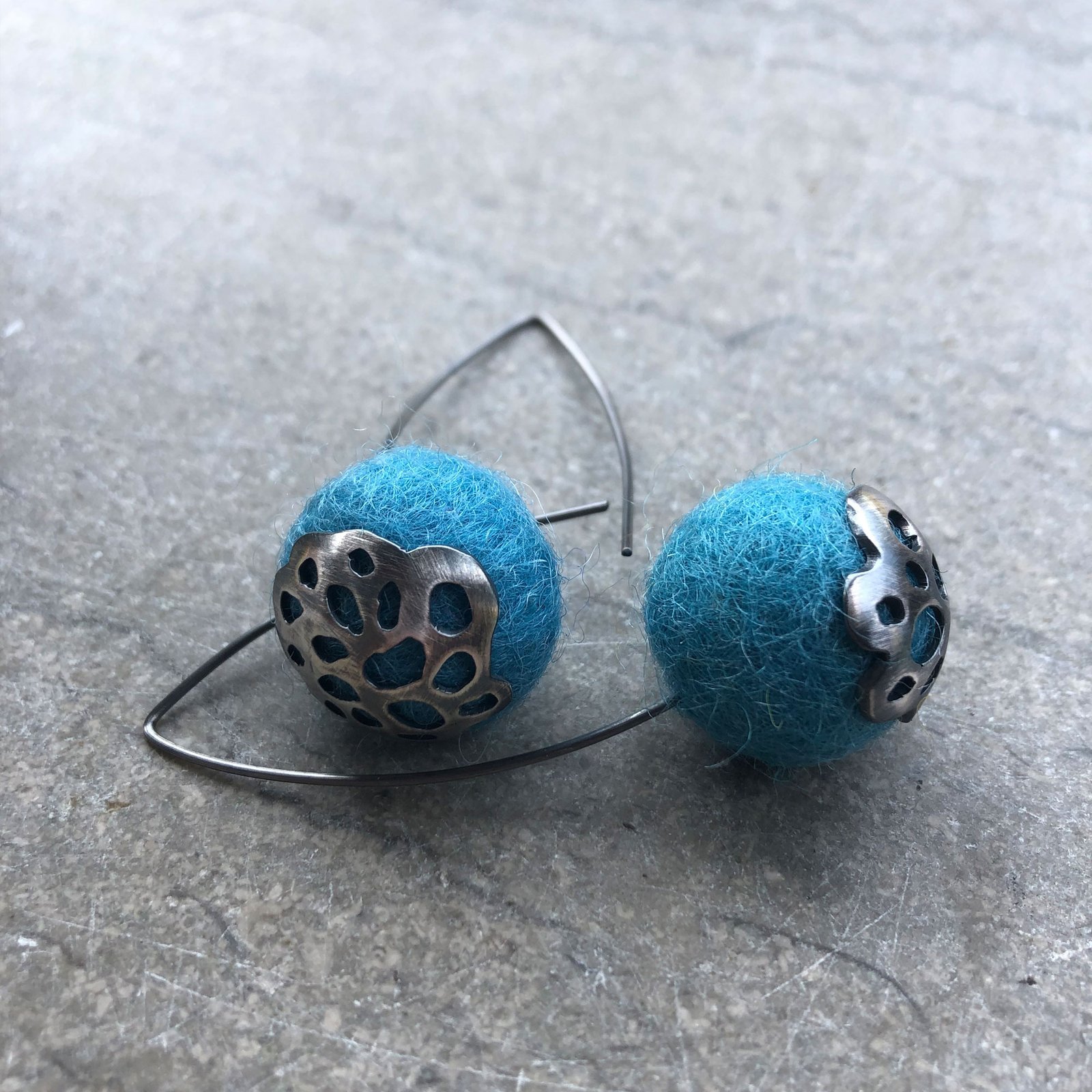 Handmade Blue Felted Wool Drop Earrings