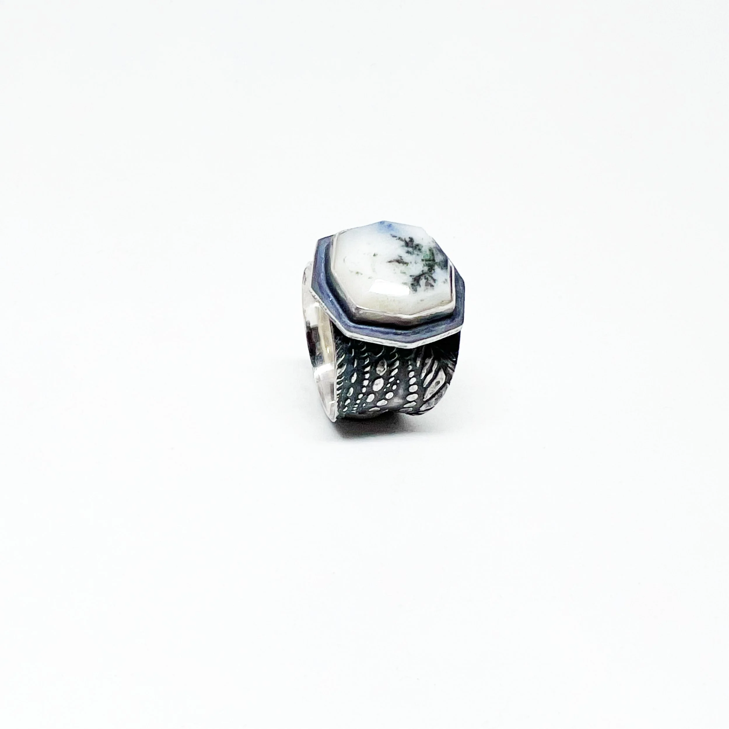 Dendritic Opal Ring in Sterling Silver, Handmade Gemstone Jewelry
