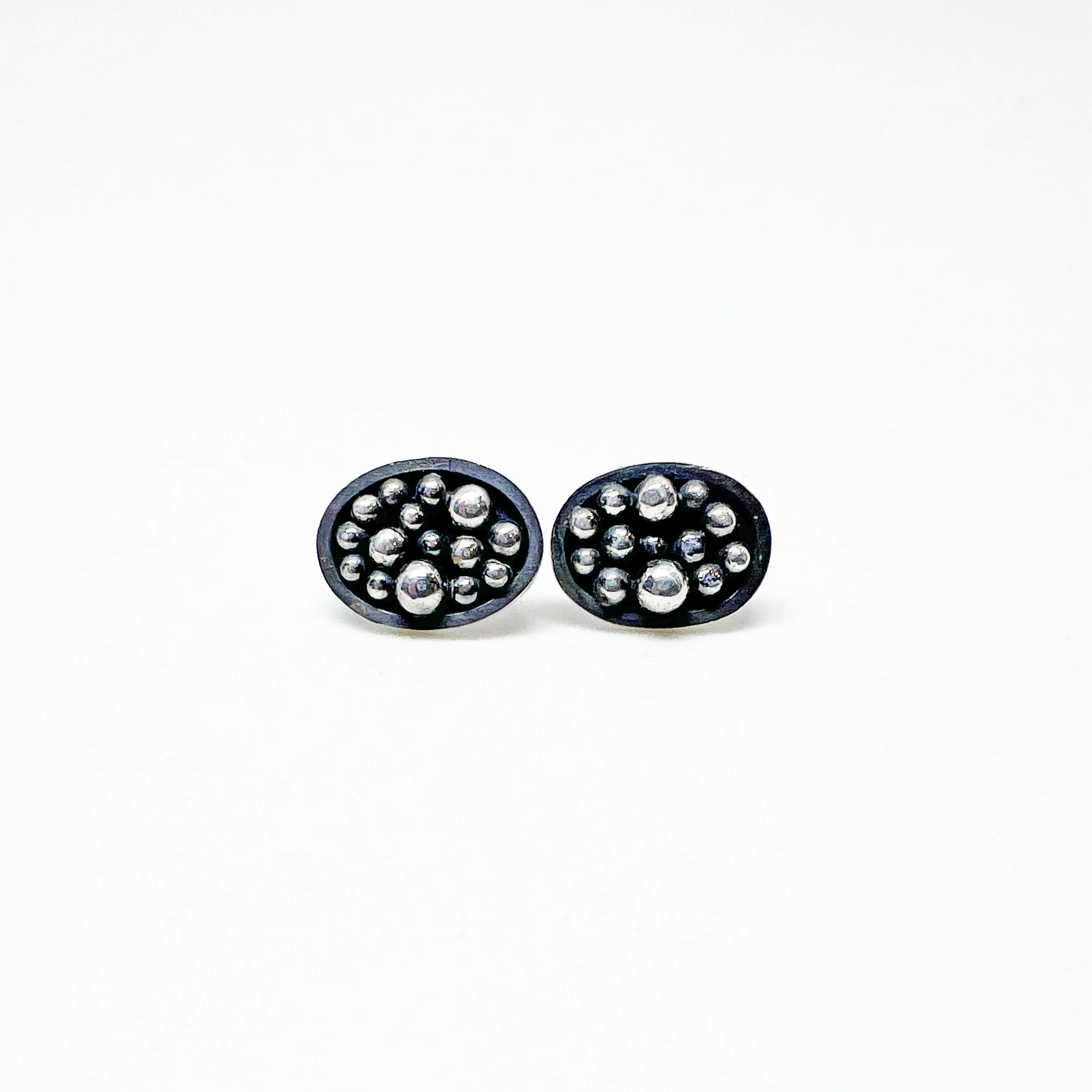Sterling Silver Granulated Oval Post Earrings