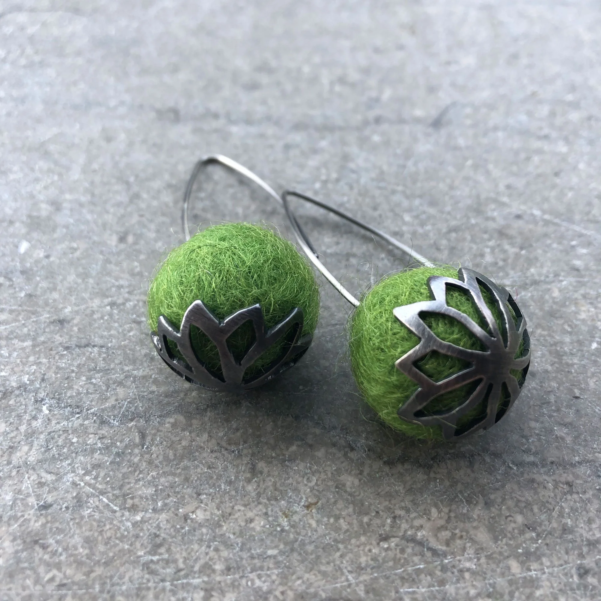 Handmade Green Felted Wool Drops Detail