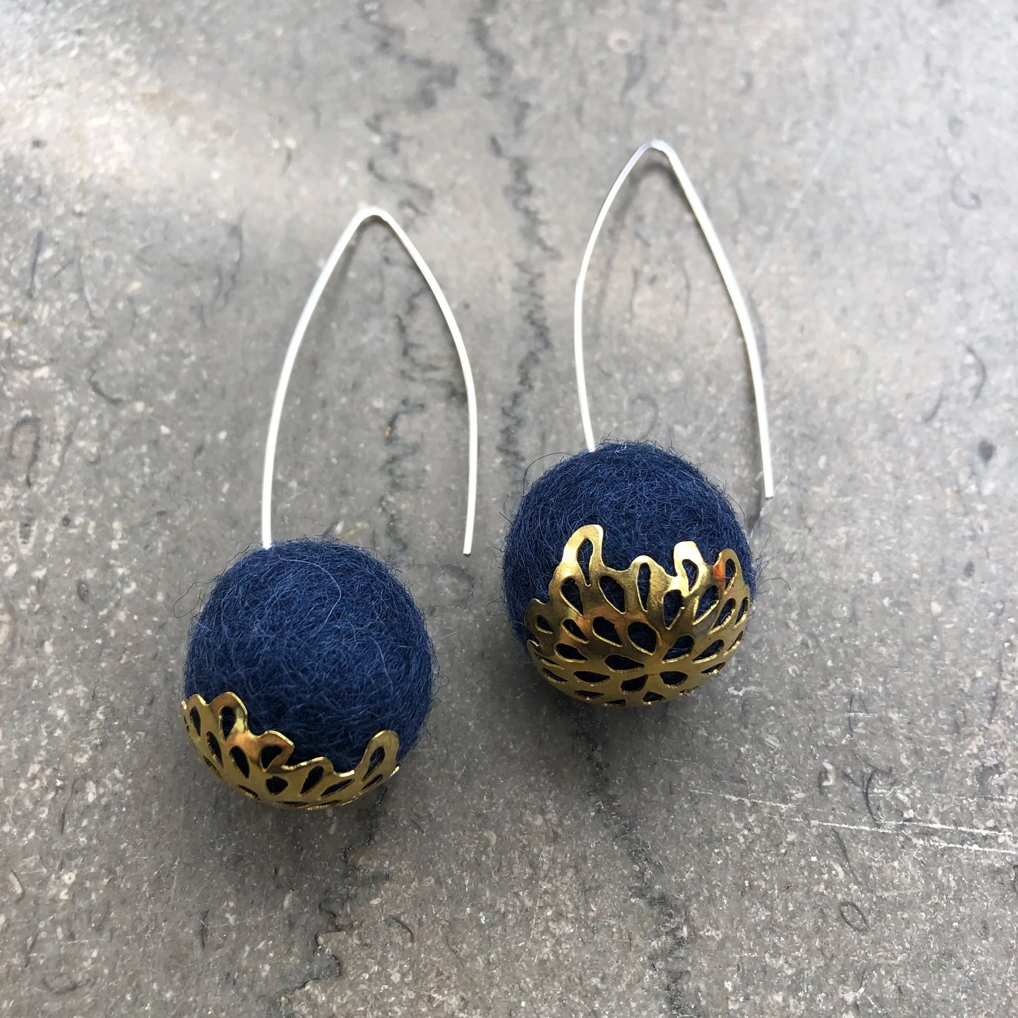 Navy Wool Drop Earrings