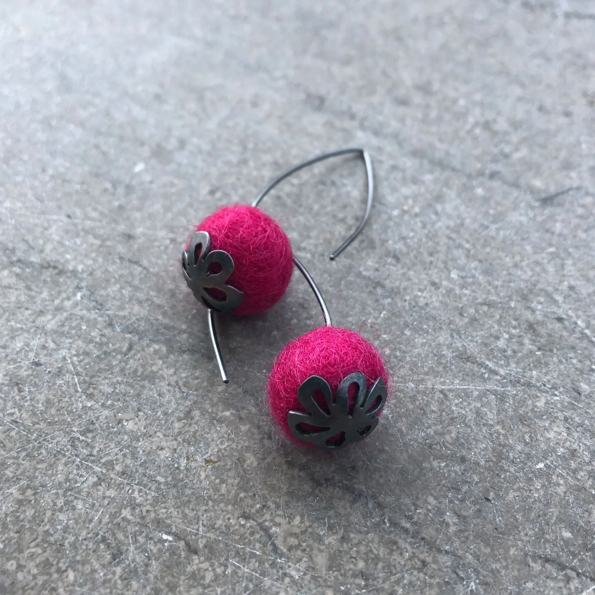 Pink Wool Drop Earrings