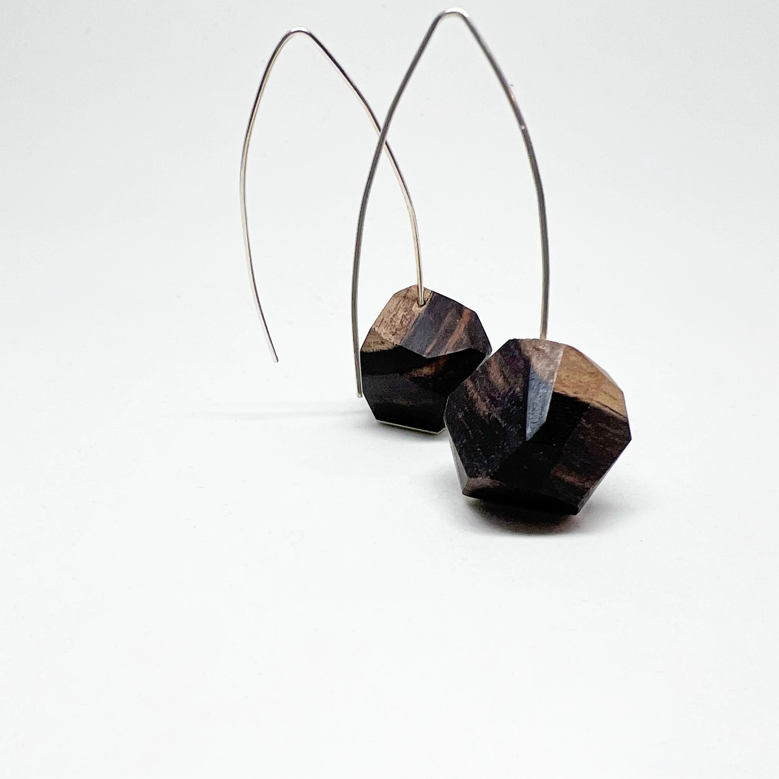 Hand-Cut Ebony & Sterling Silver Drop Earrings – Modern Style