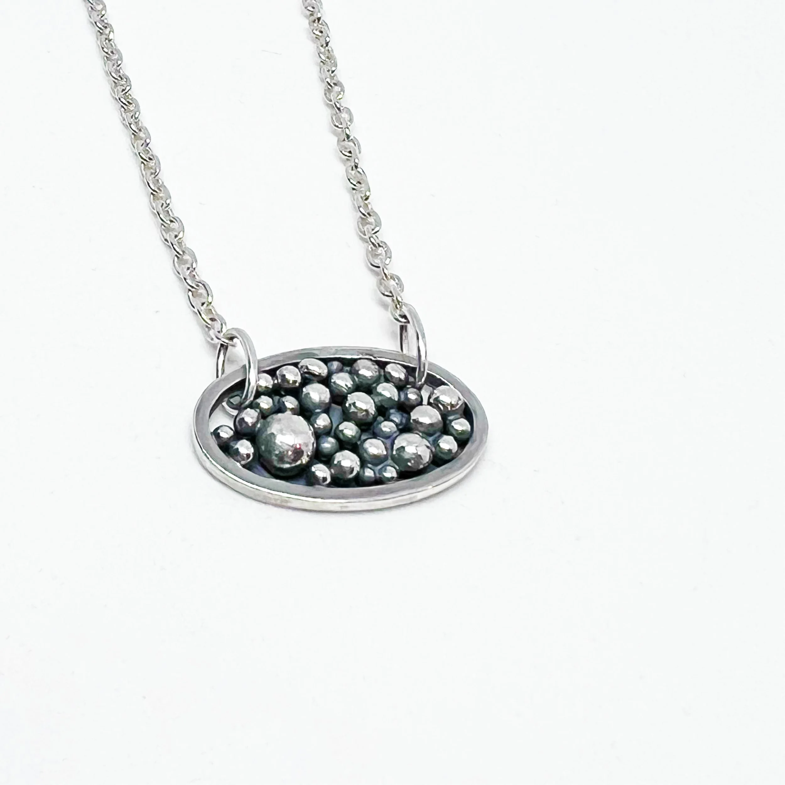 Antique Finish Sterling Silver Oval Pendant, 18” Chain