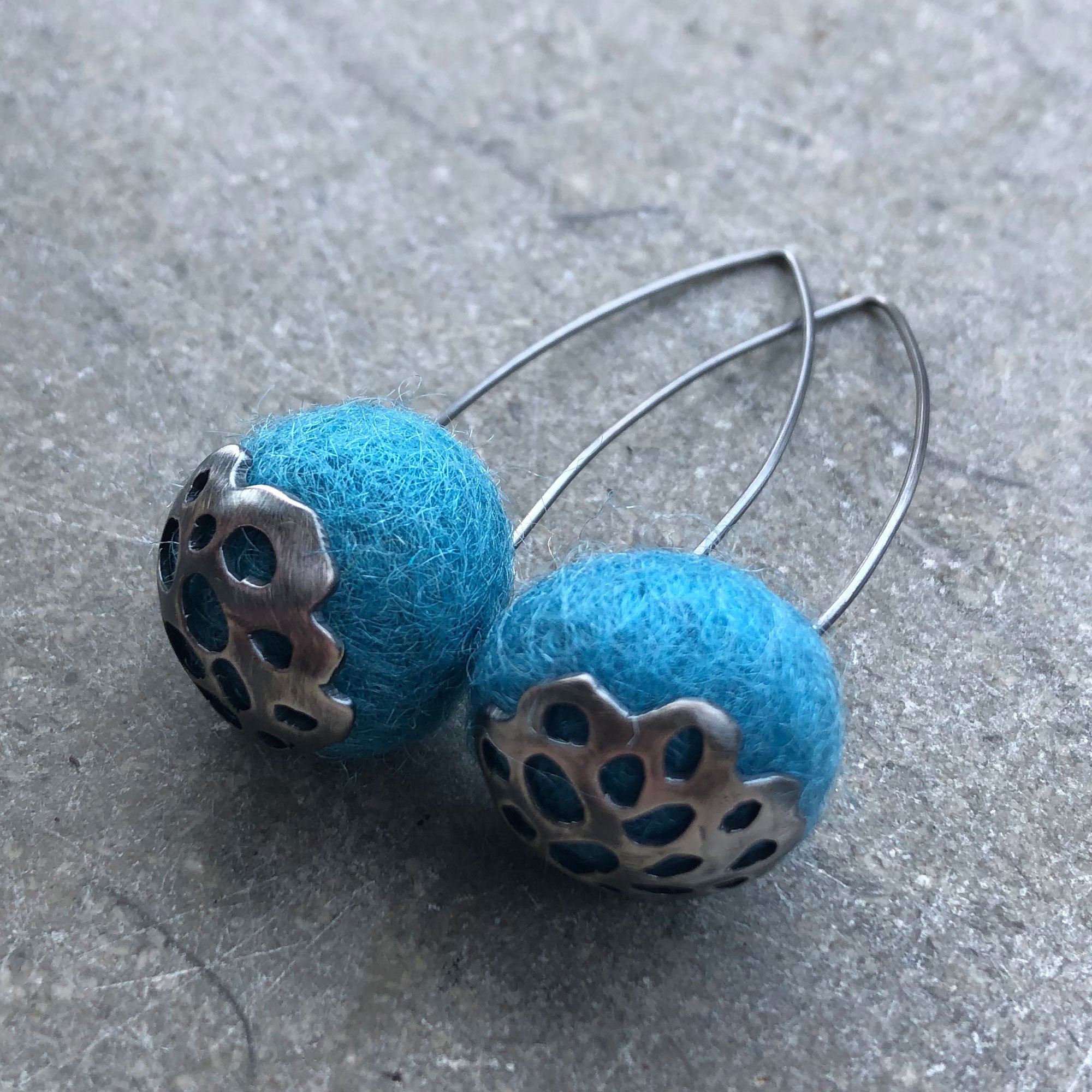 Blue Felted Wool Drop Earrings