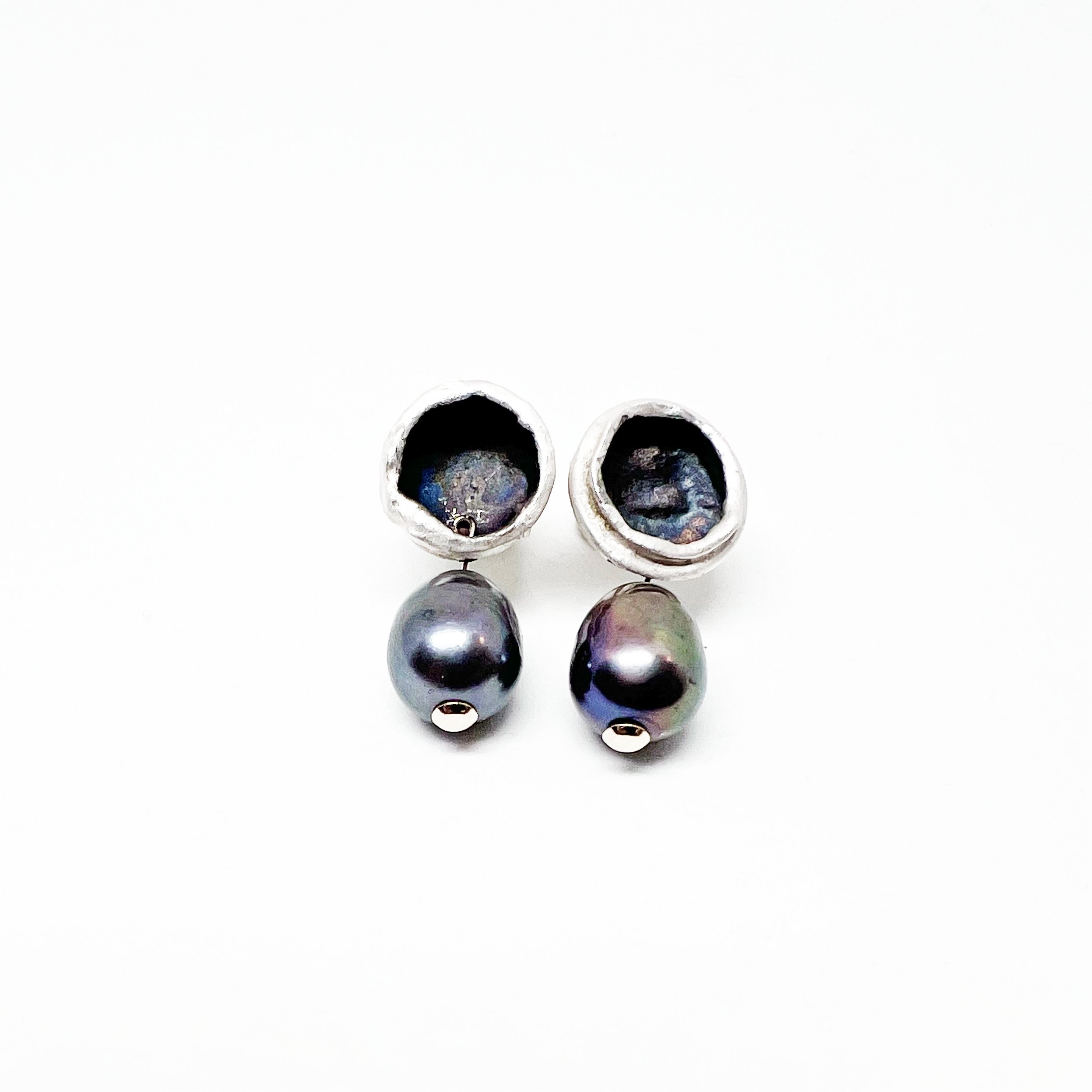 Water Cast Sterling Silver Earrings with Elegant Pearl Drop Detail