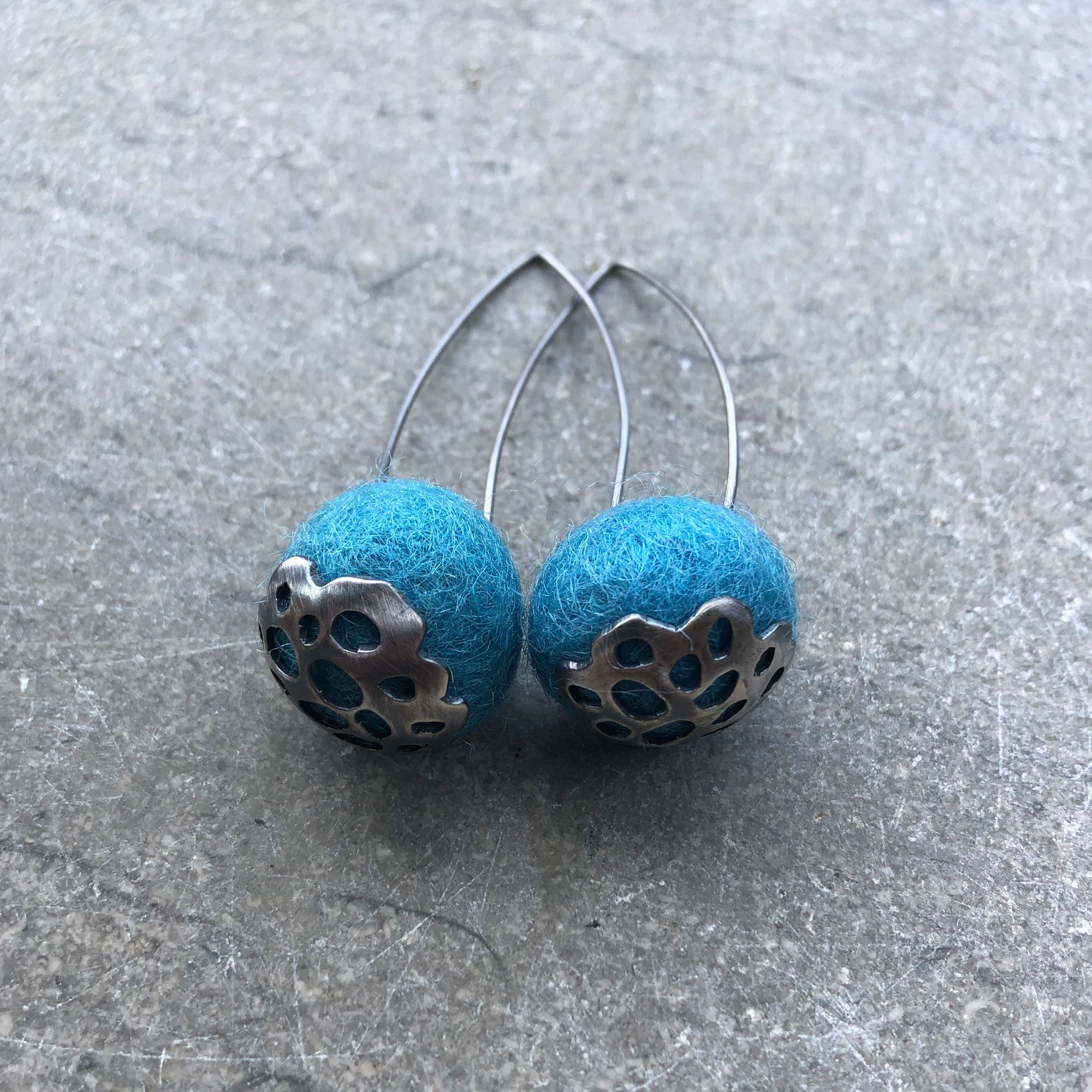 Blue Wool Drop Earrings