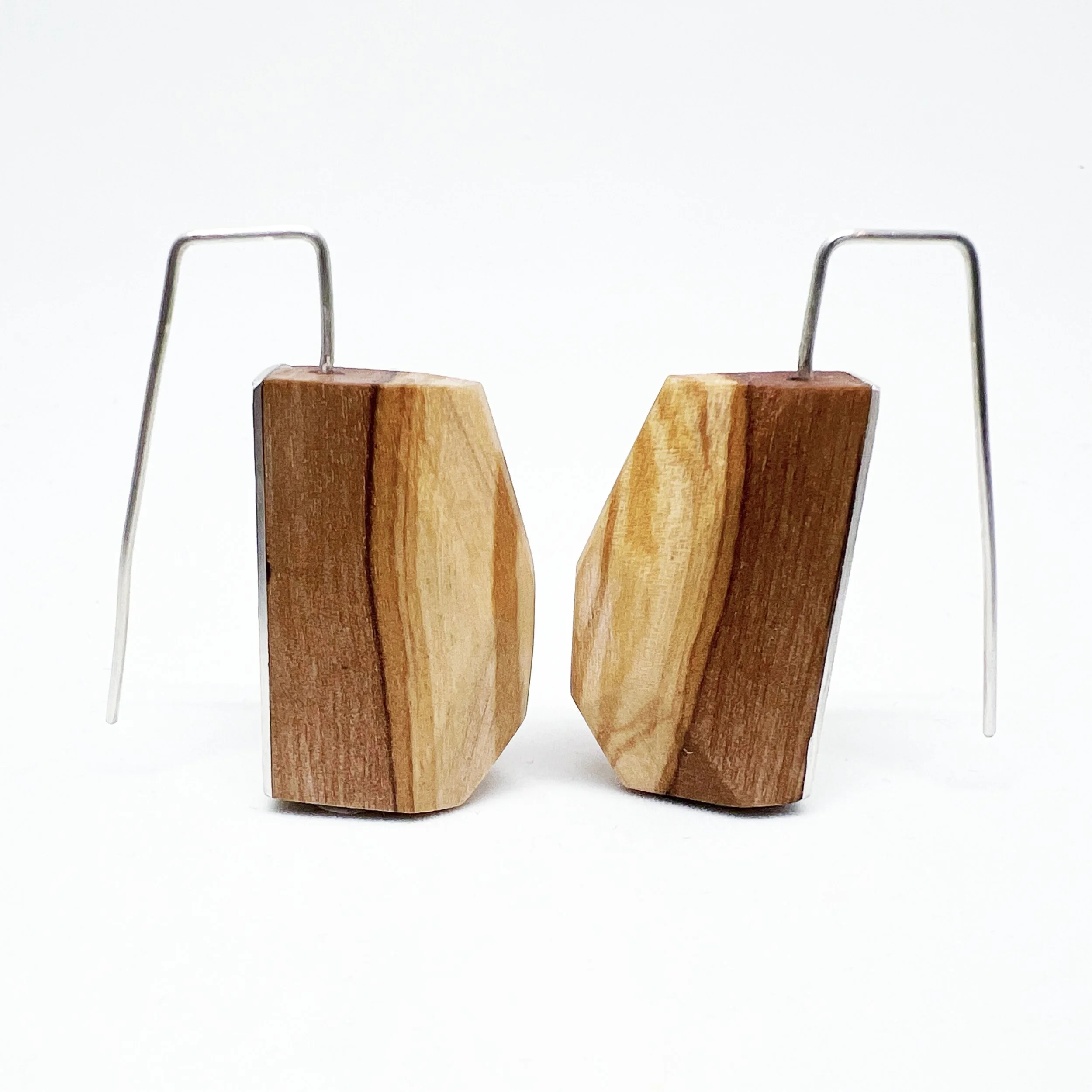 Olive Wood & Sterling Silver Earrings – One of a Kind Handmade Jewelry