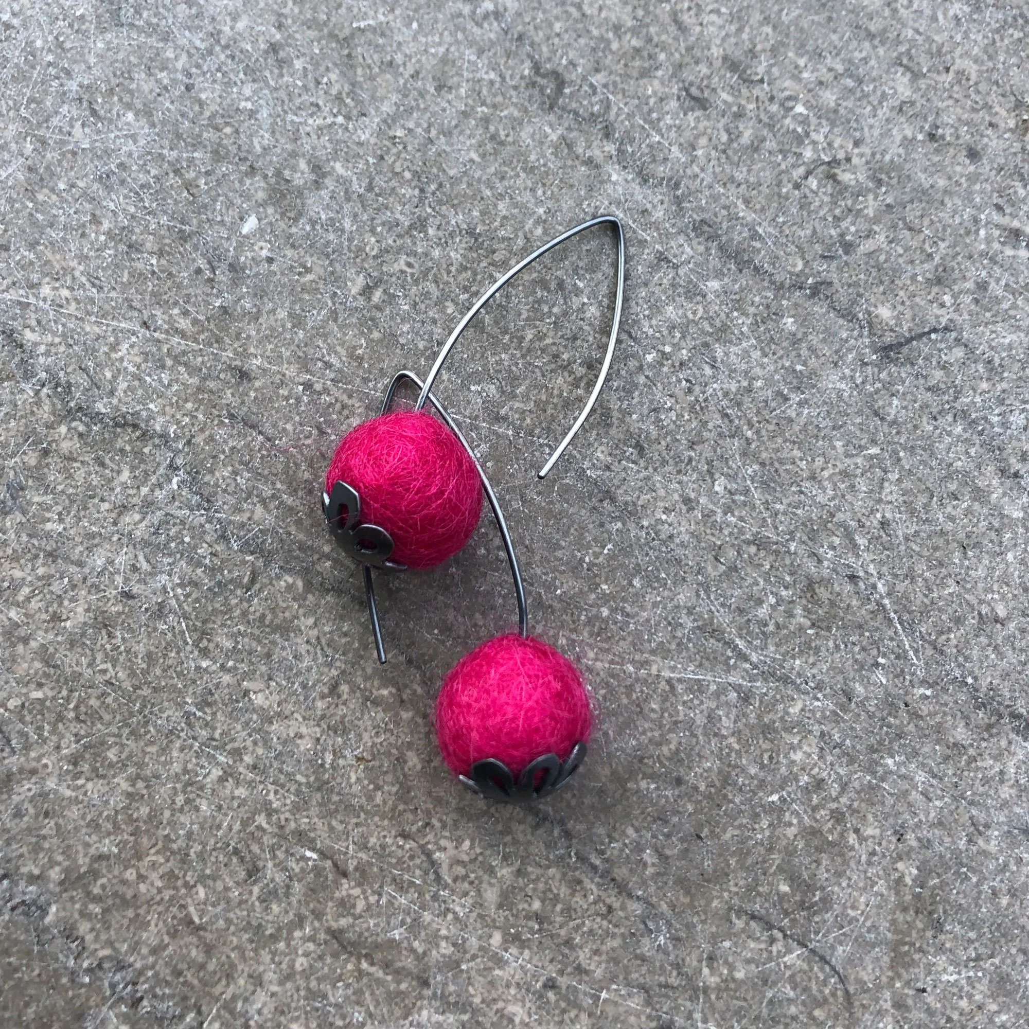 Handmade Pink Felted Wool Drop Earrings