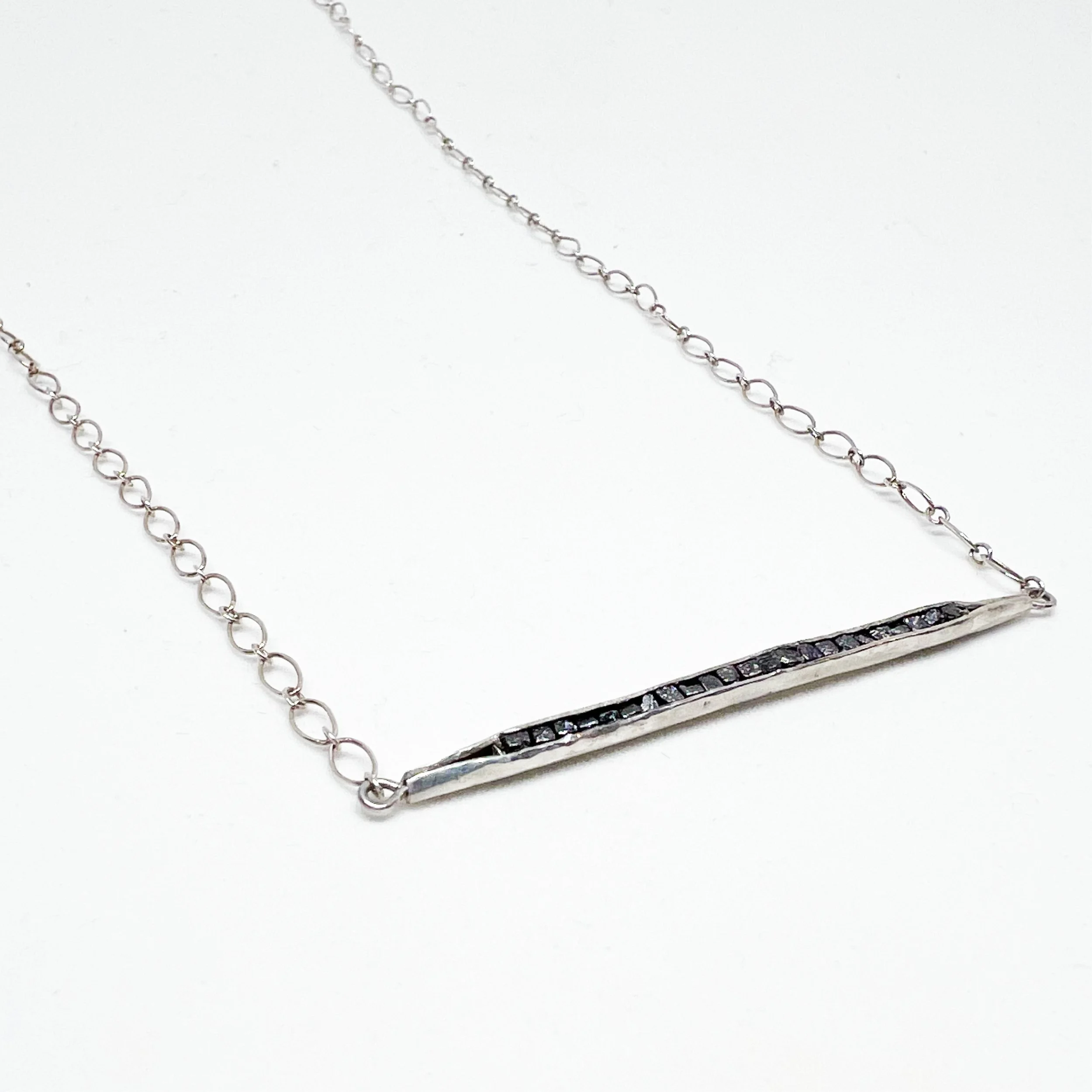 Raw Black Diamond Necklace in Hand-Forged Silver