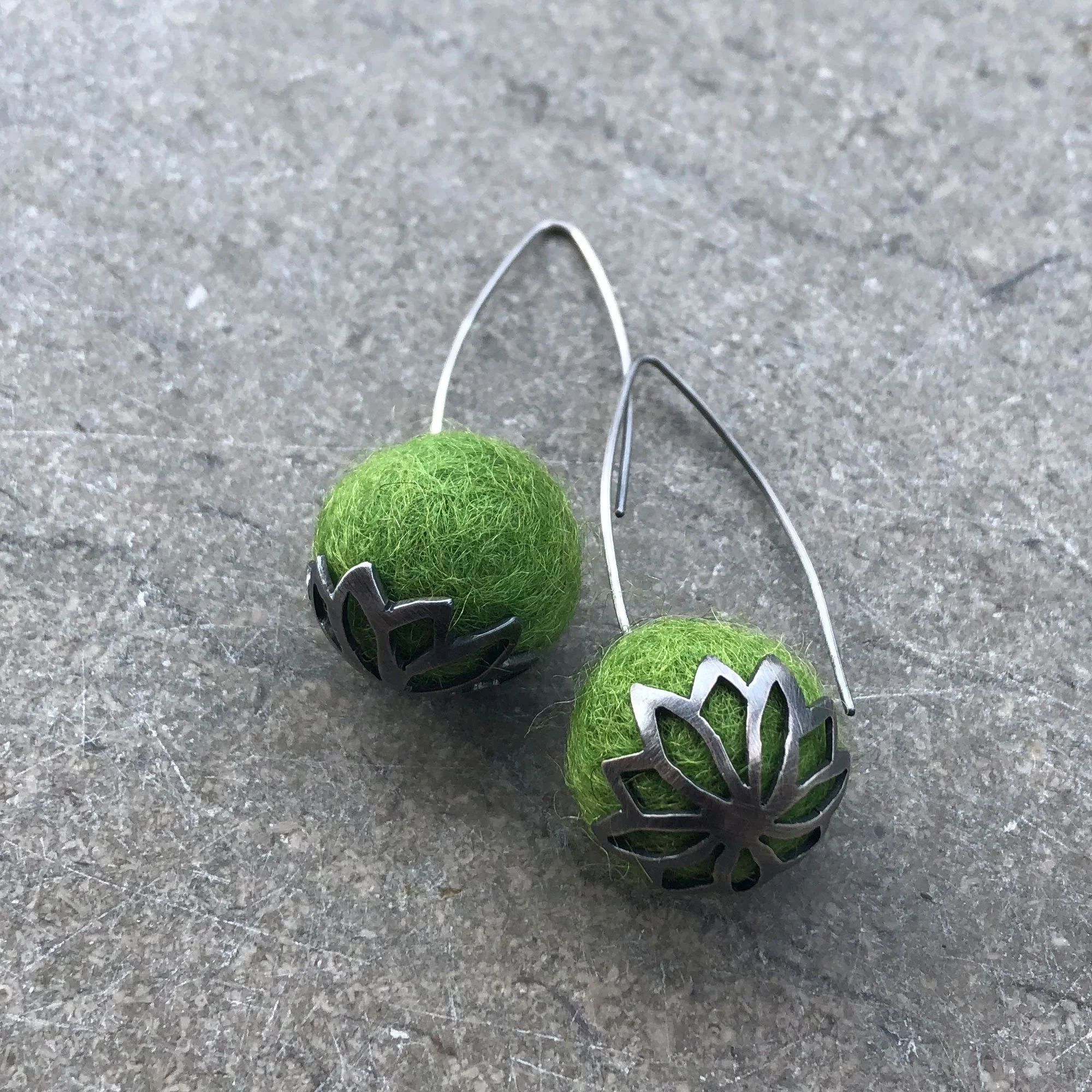 Handmade Green Wool Drop Earrings
