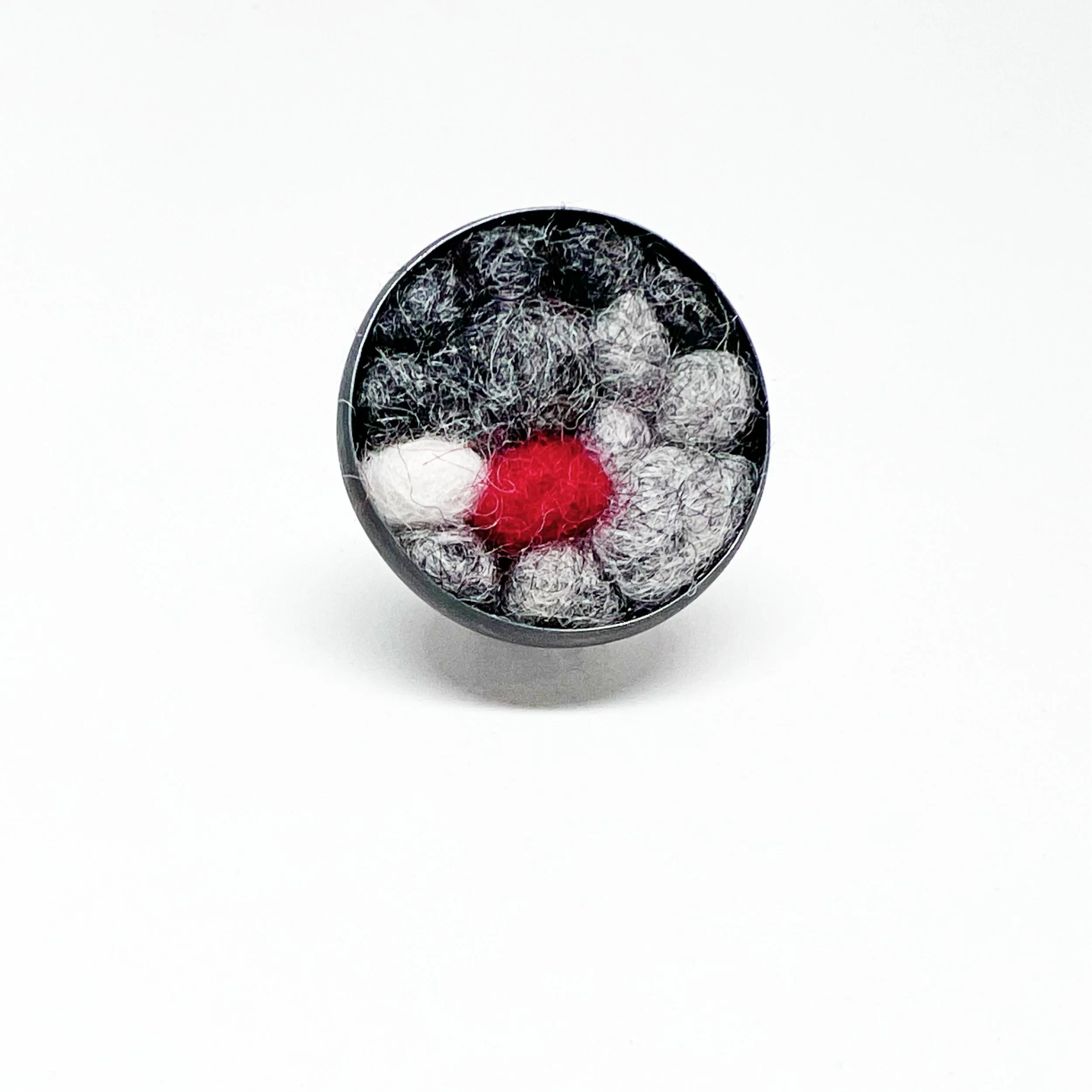 Grey Felted Wool and Sterling Silver Statement Ring