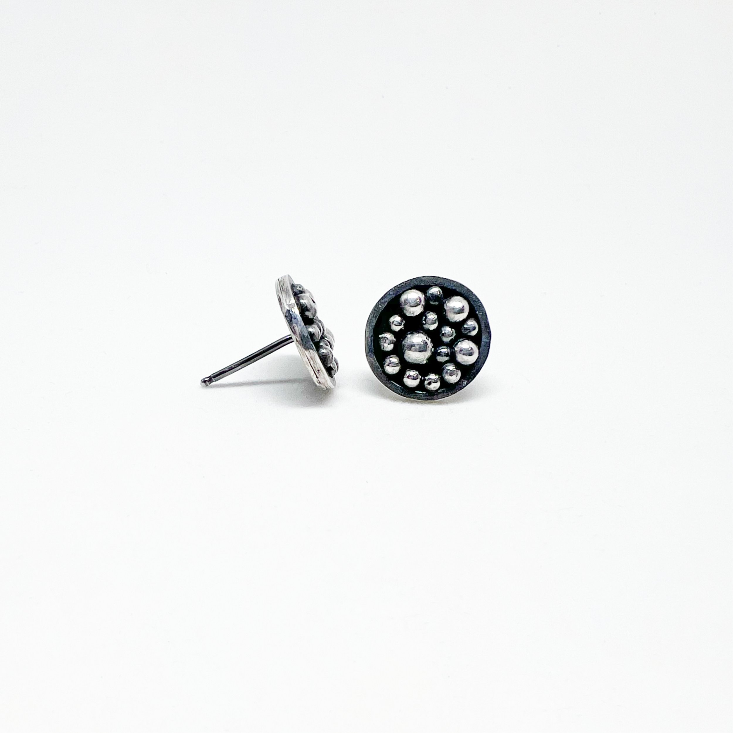 Granulated Sterling Silver round Stud Earrings – Handmade