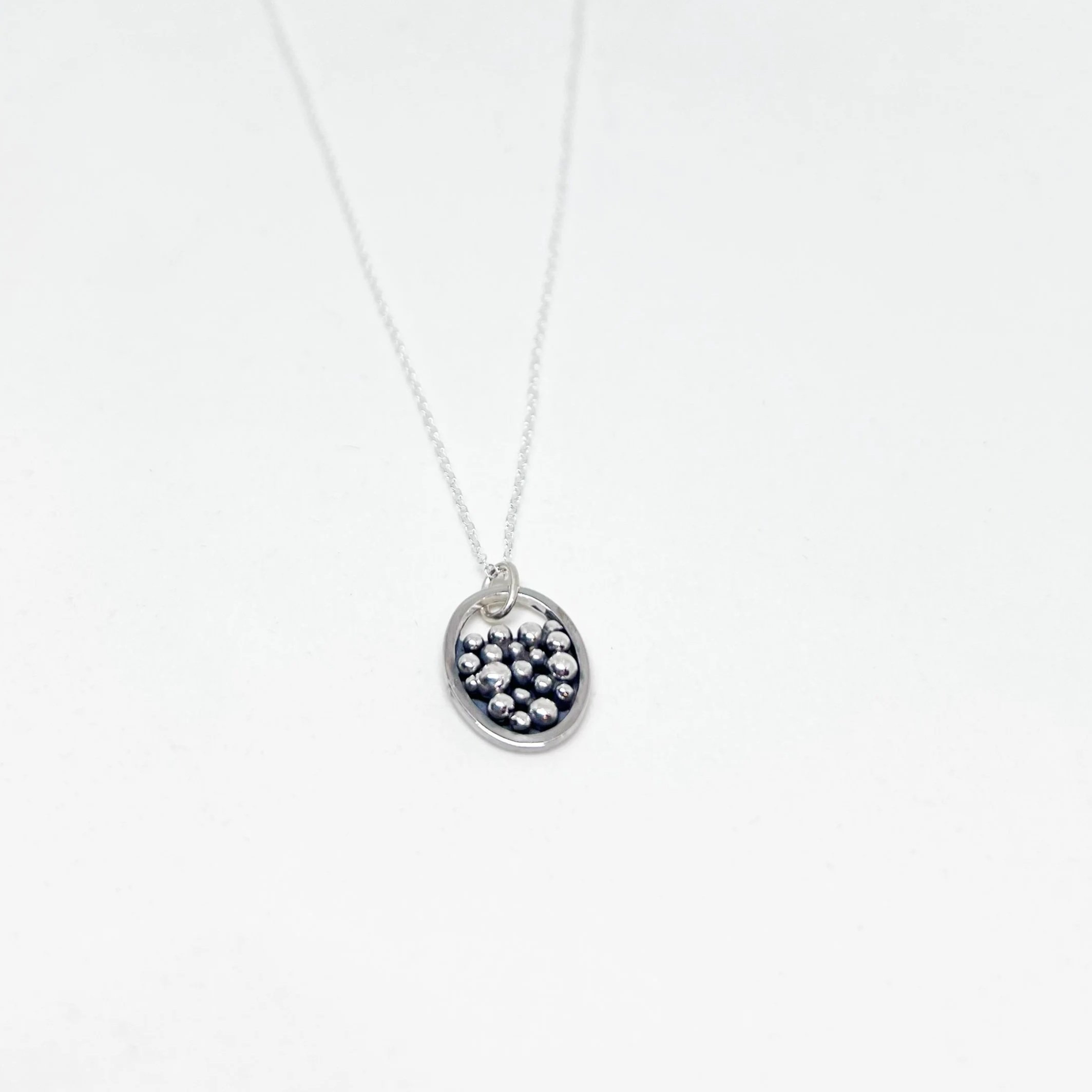 Handcrafted Sterling Silver Oval Granulation Pendant Necklace