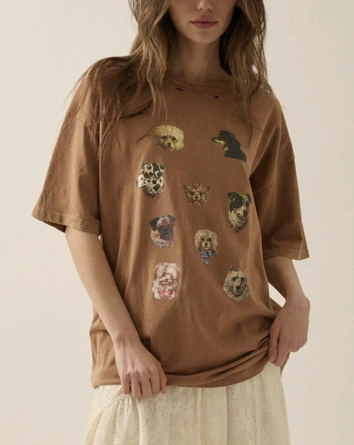Vintage Dog Portrait Distress Oversize Graphic Tee