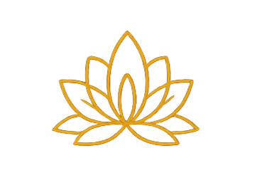 A stylized glowing orange lotus flower outline on a black background.