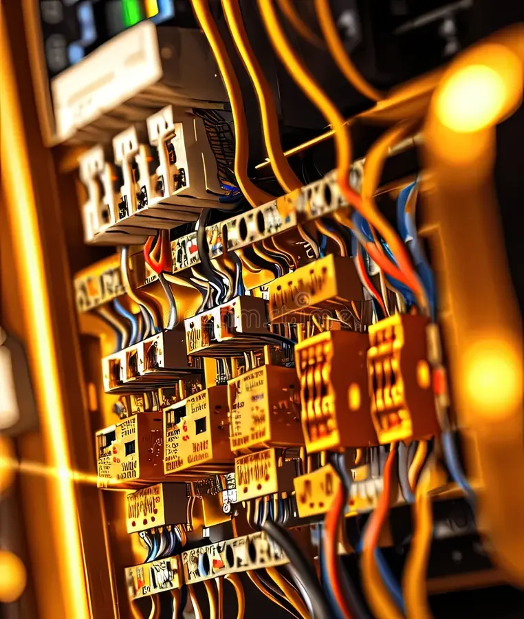 Close-up of an electrical control panel with wires and circuit modules.