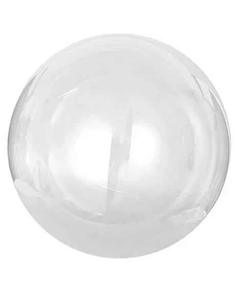 A clear glass ball or sphere on a white background.