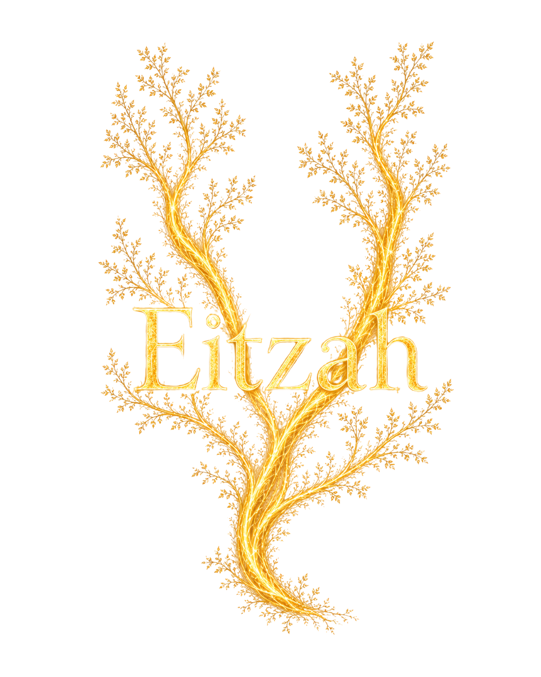 Golden glowing tree with intricate branches forming a heart shape, with the name 'Eitzah' written across the center.