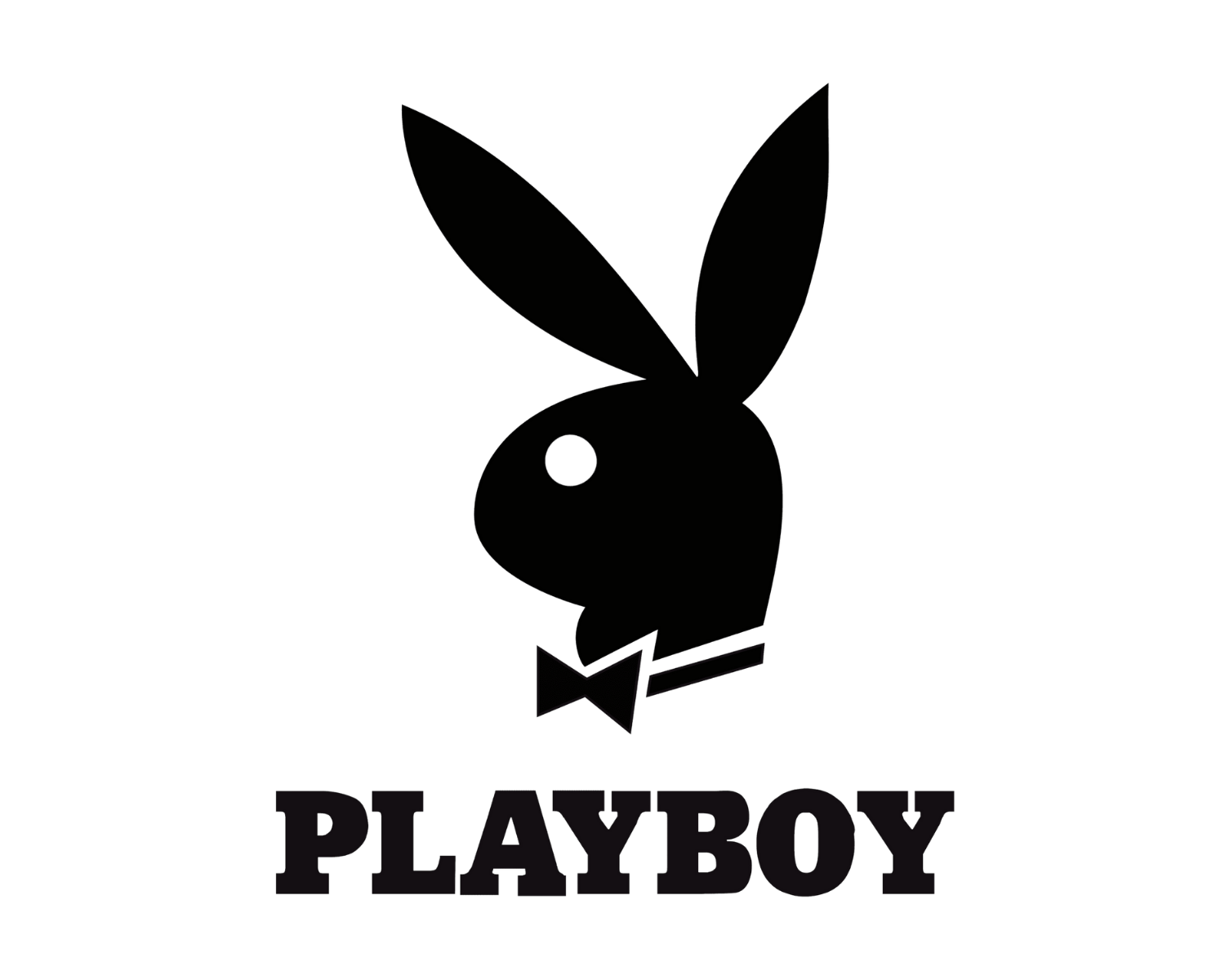 Black and white logo of Playboy bunny with bow tie, and the word 'PLAYBOY' underneath.
